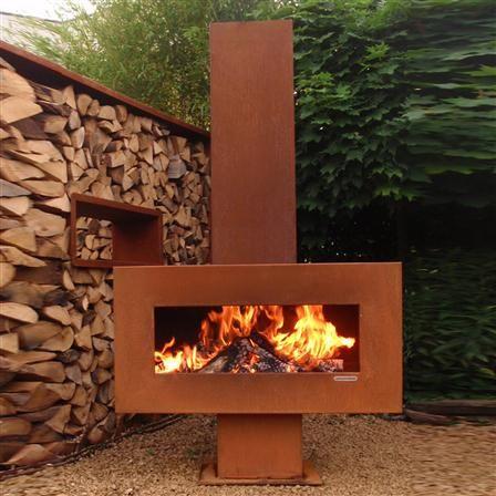 独立式 -  Corten-钢铁金属 - 户外花园壁炉