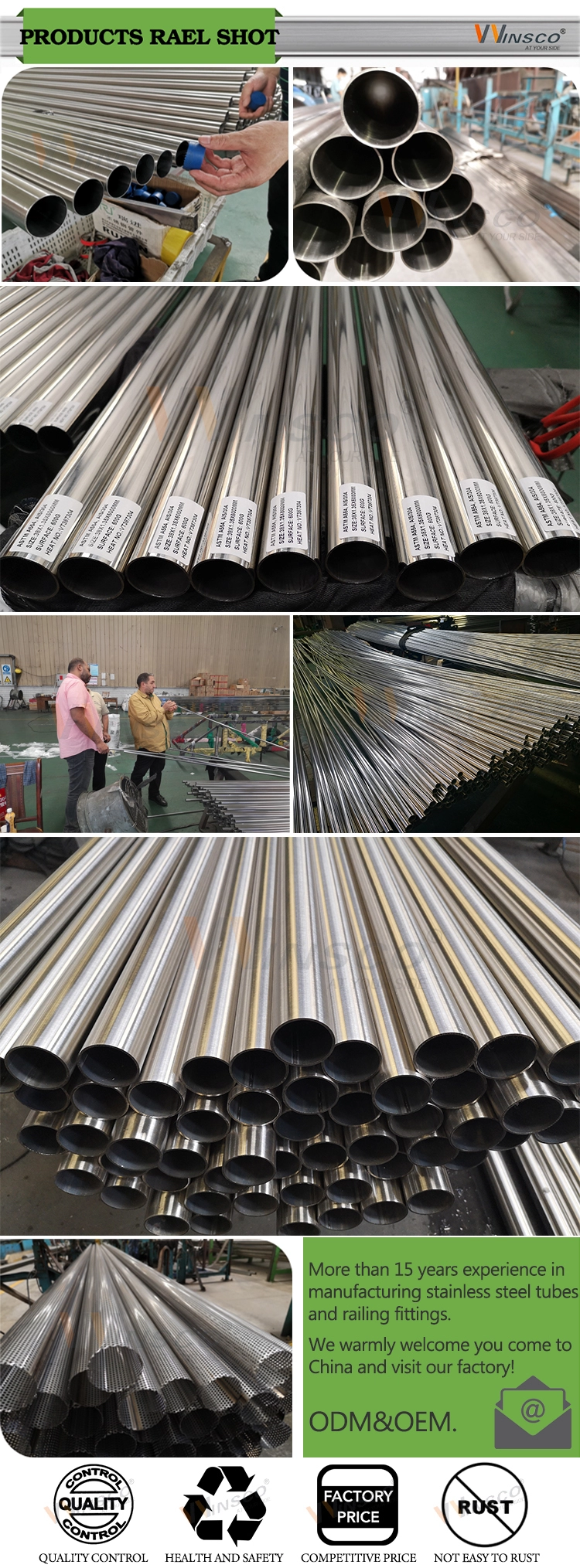 Foshan Inox Manufacturer quality guarantee 2 4 6 8 18 inch  201 316l  SS  Welded tube 304 Stainless Steel Pipe Price Per Kg