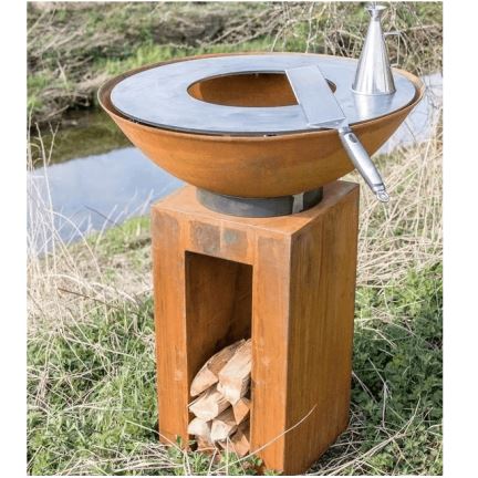 Corten Steel Fire Pit Table With Grill Cooking