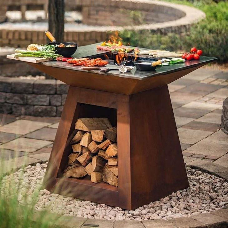 Corten Steel BBQ With Wood Store