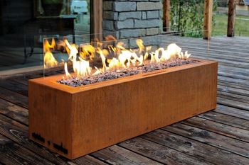 Corten Steel Gas Firepit With Glass