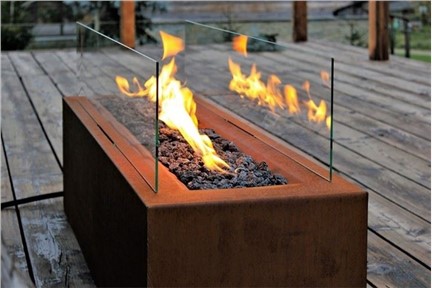 Corten Metal Modern Fire pit With Glass
